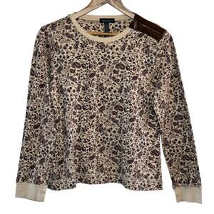 Lauren Jeans Co Ralph Paisley Floral Print Elbow Patches Zipper Collar XL Shirt